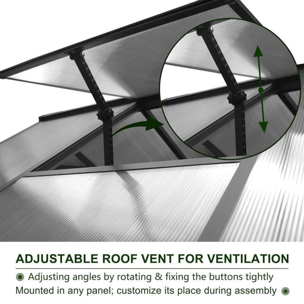 [06X12FT] Premium Polycarbonate Gray Walk-In Greenhouse Kit With Adjustable Vent And Lockable Door (SAK35264)