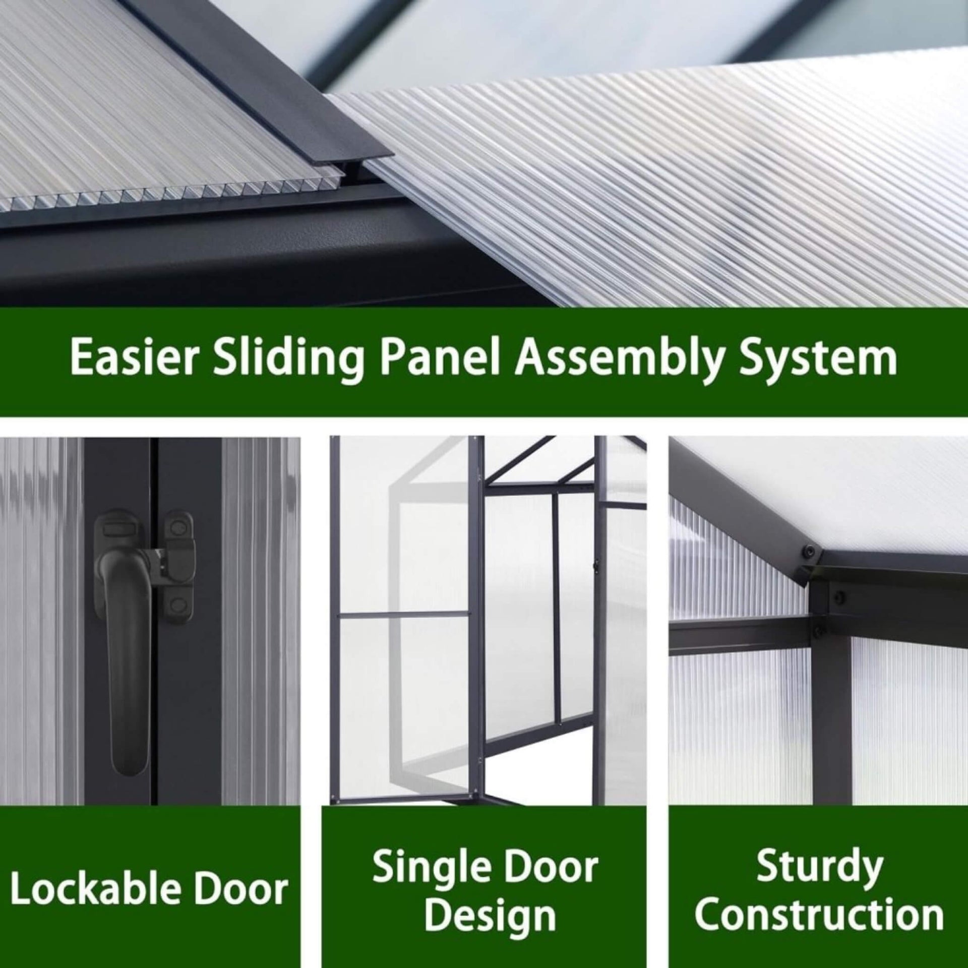 [06X12FT] Premium Polycarbonate Gray Walk-In Greenhouse Kit With Adjustable Vent And Lockable Door (SAK35264)