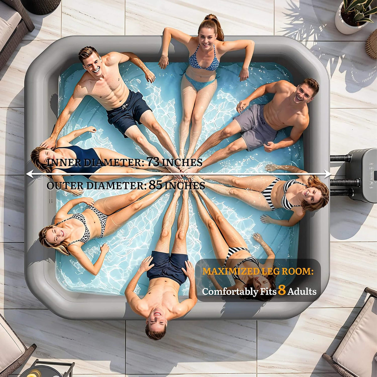 Premium 85-Inch Portable 8-Person Classic Rattan Design Inflatable Square Hot Tub With 220 Massage Jets (SAK56871)