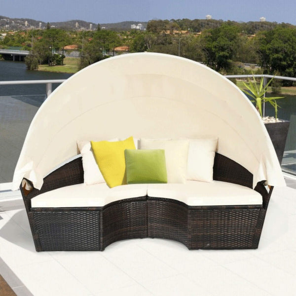 Premium 76-Inch Round Outdoor Patio Rattan Daybed W/ Canopy & Table (SAK96418)