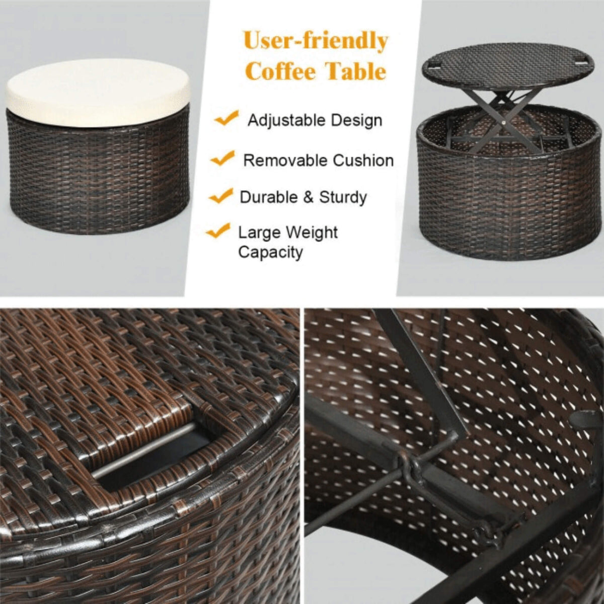 Premium 76-Inch Round Outdoor Patio Rattan Daybed W/ Canopy & Table (SAK96418)
