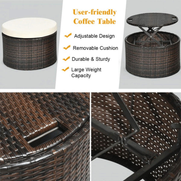 Premium 76-Inch Round Outdoor Patio Rattan Daybed W/ Canopy & Table (SAK96418)