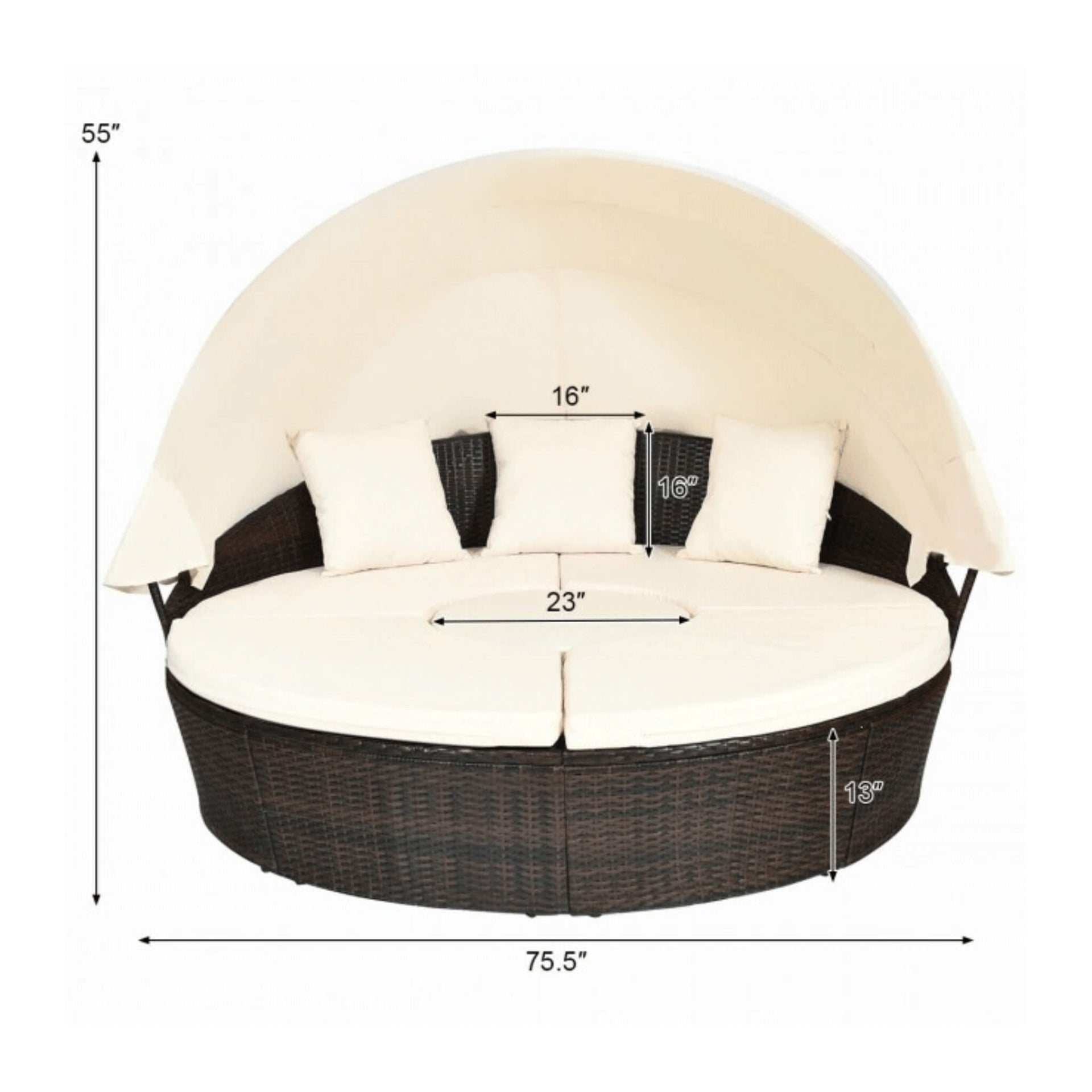 Premium 76-Inch Round Outdoor Patio Rattan Daybed W/ Canopy & Table (SAK96418)
