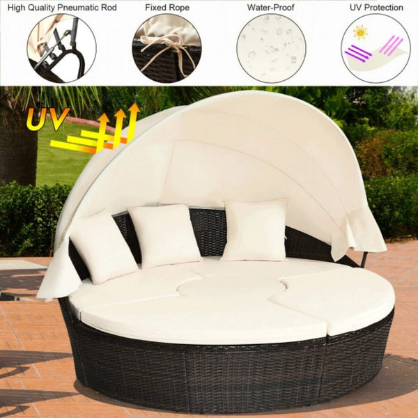 Premium 76-Inch Round Outdoor Patio Rattan Daybed W/ Canopy & Table (SAK96418)