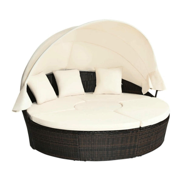 Premium 76-Inch Round Outdoor Patio Rattan Daybed W/ Canopy & Table (SAK96418)