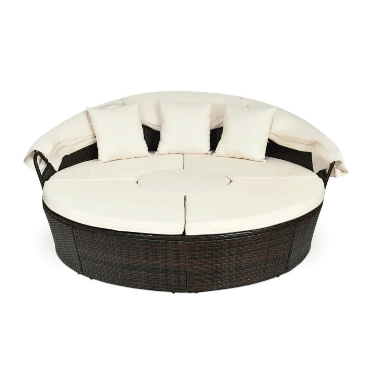 Premium 76-Inch Round Outdoor Patio Rattan Daybed W/ Canopy & Table (SAK96418)