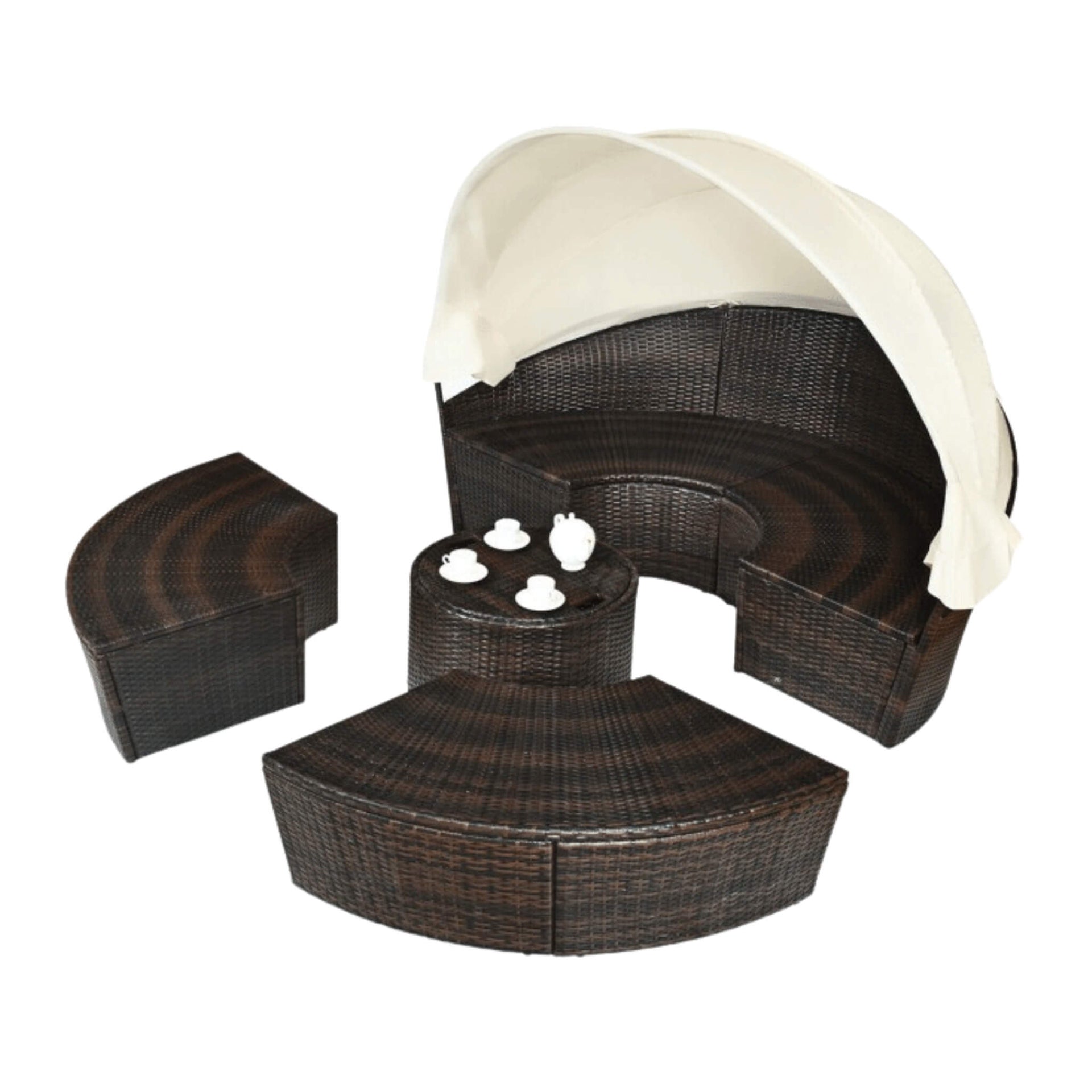 Premium 76-Inch Round Outdoor Patio Rattan Daybed W/ Canopy & Table (SAK96418)