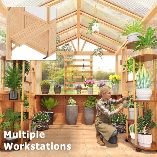 Premium Walk-In Spruce Wood Greenhouse With Pergola And Shelves (SAK75890)