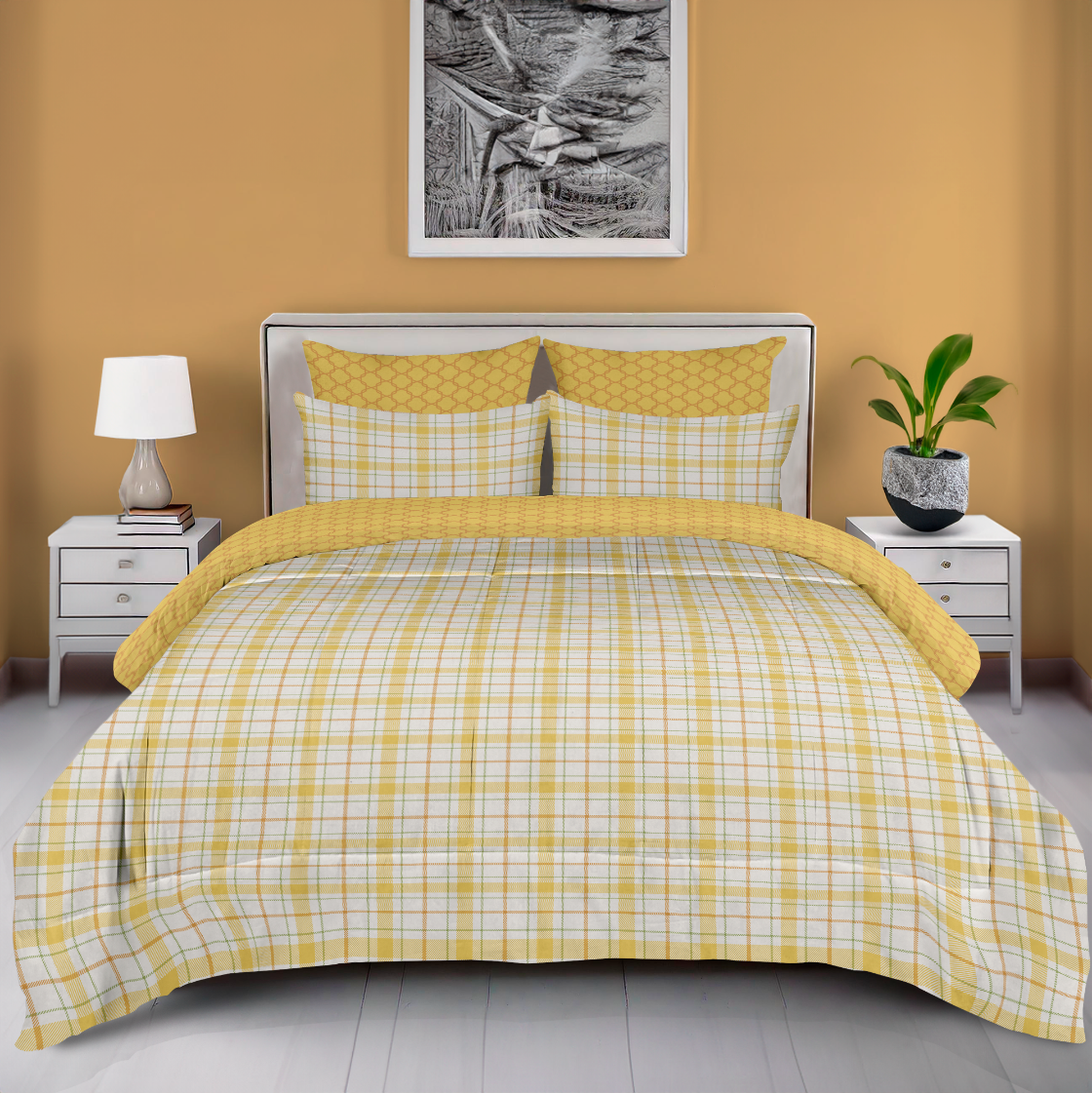 Reversible Box Quilted Comforter Set | Cotton Blend | Sprout Plaid