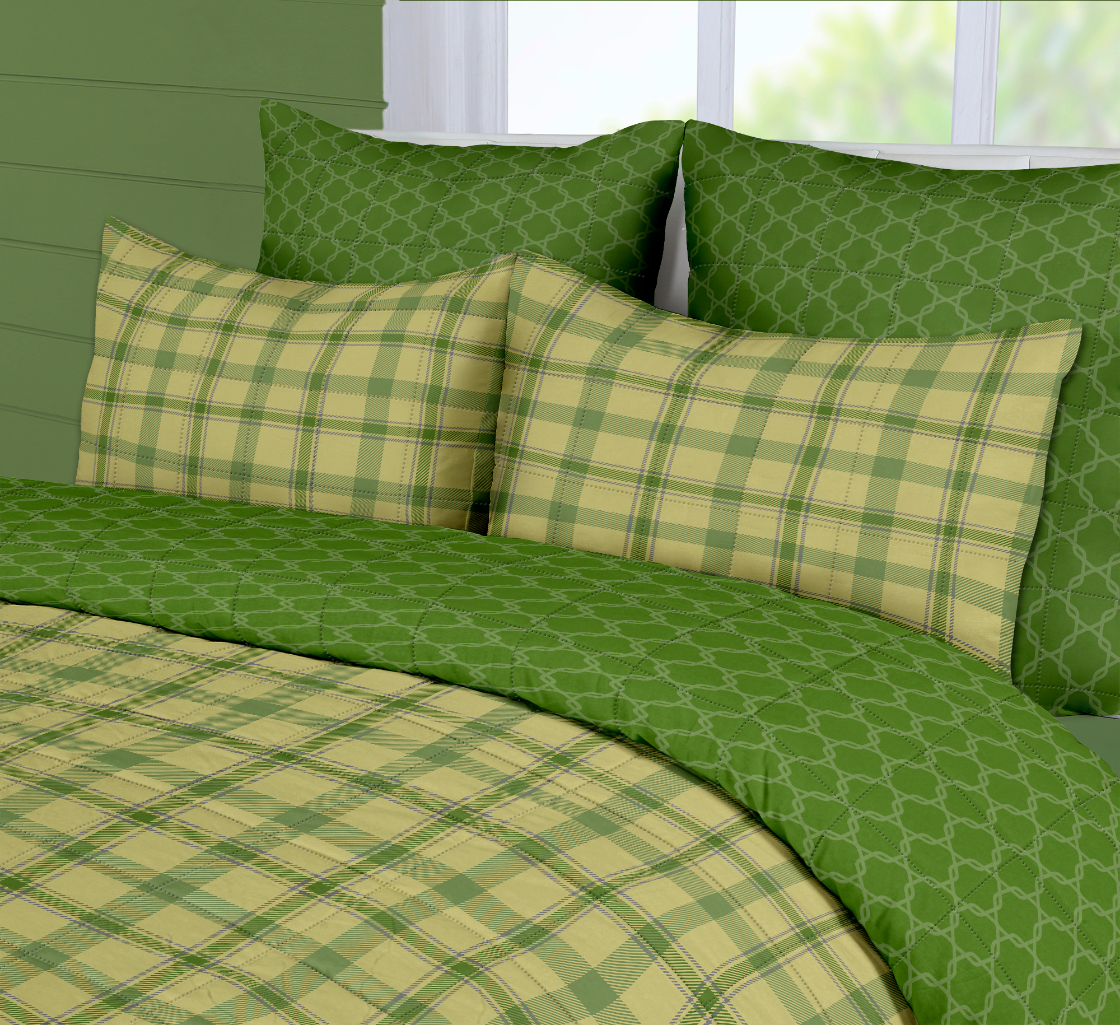 Reversible Box Quilted Comforter Set | Cotton Blend | Sprout Plaid