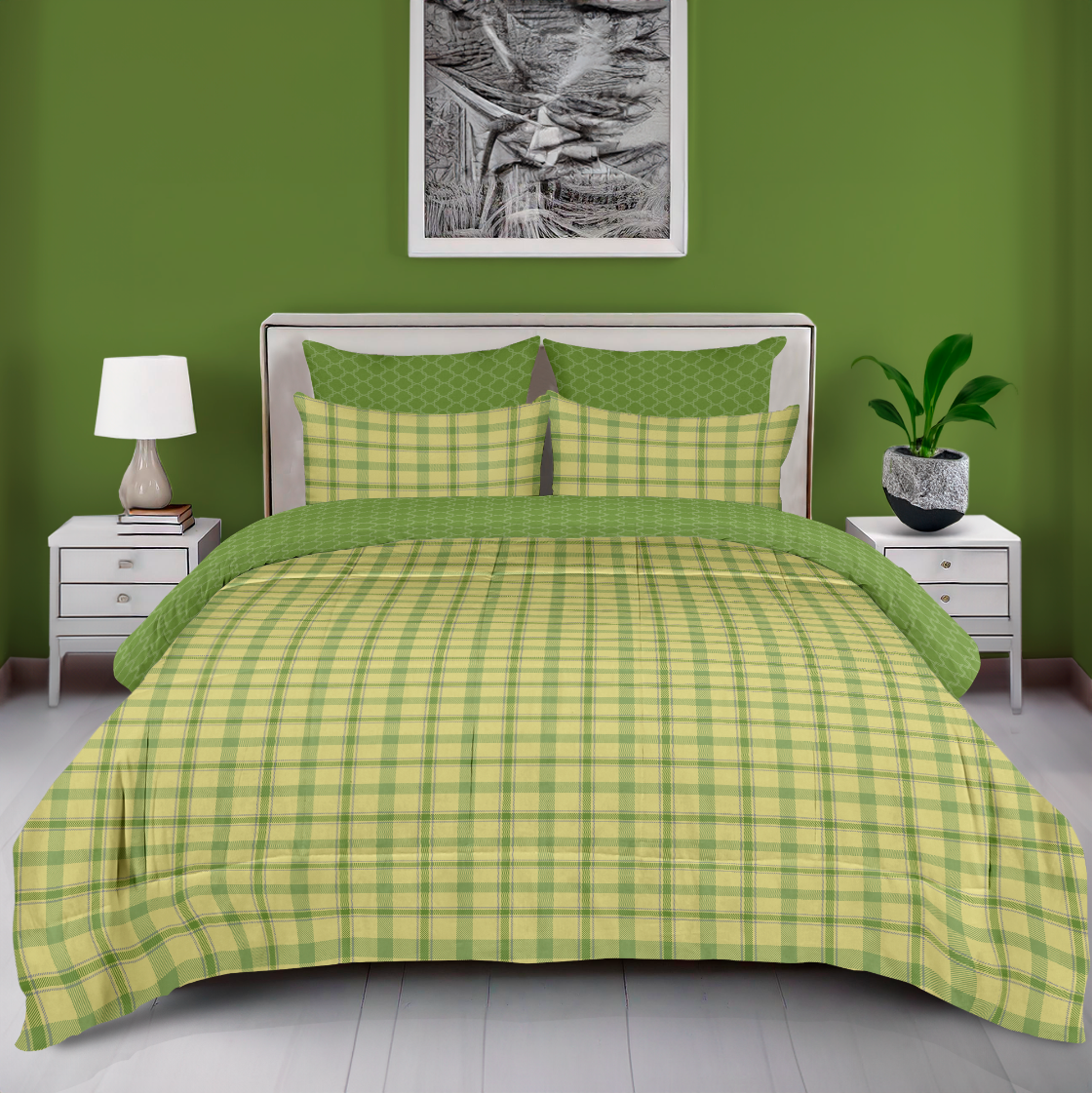 Reversible Box Quilted Comforter Set | Cotton Blend | Sprout Plaid
