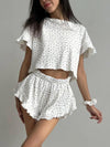 Printed Round Neck Top and Shorts Set - White / M