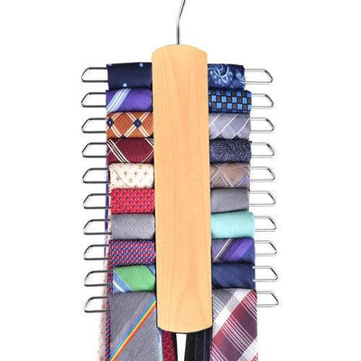 Premium Wooden Necktie and Belt Hanger with a Non-Slip Finish - 20 Hooks