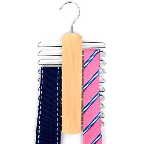 Premium Wooden Necktie and Belt Hanger with a Non-Slip Finish - 20 Hooks