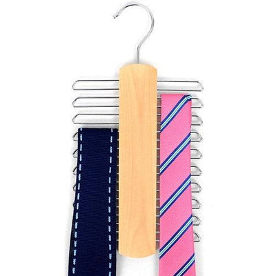 Premium Wooden Necktie and Belt Hanger with a Non-Slip Finish - 20 Hooks