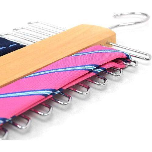 Premium Wooden Necktie and Belt Hanger with a Non-Slip Finish - 20 Hooks