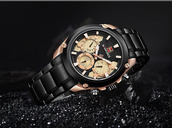 Men's  Waterproof Stainless Steel Watch With Chronometers Business Style Wristwatch Unique Design Perfect Gift