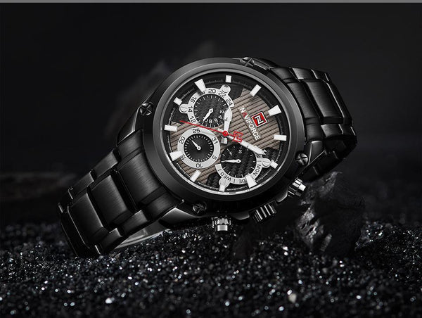 Men's  Waterproof Stainless Steel Watch With Chronometers Business Style Wristwatch Unique Design Perfect Gift