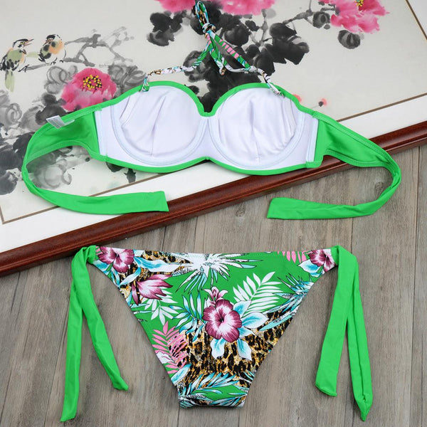 Bikini Solid Strappy Bandage Bikinis Set White Push Up Bikini Swimwear Swimsuit Bathing Suit Women's Ribbed Tie Bikini Adjustable Lace Up Bottom String Women Swimsuit