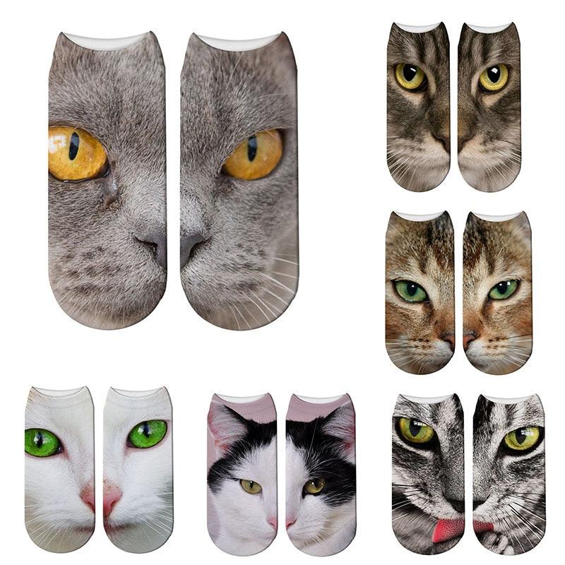3D Printed Women Winter Christmas Socks Funny Creative Pet Cat Face Unisex Cotton Ankle Socks Children Gift Animal Lover Socks For Men And Women