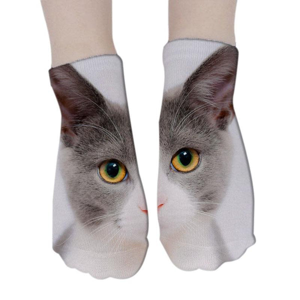 3D Printed Women Winter Christmas Socks Funny Creative Pet Cat Face Unisex Cotton Ankle Socks Children Gift Animal Lover Socks For Men And Women