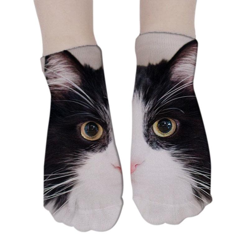 3D Printed Women Winter Christmas Socks Funny Creative Pet Cat Face Unisex Cotton Ankle Socks Children Gift Animal Lover Socks For Men And Women