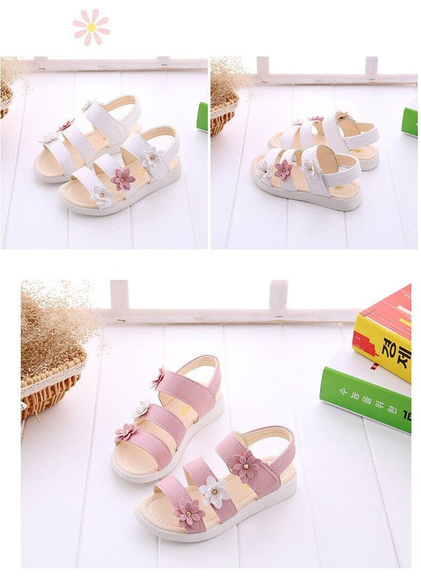 Children's Shoes Summer Style Sandals Girls Princess Beautiful Flower Shoes Kids Flat Sandals Baby Girl Girls Strappy Sandals With Flowers Open-Toe Dress Sandals Beautiful Outdoor Party Sandals