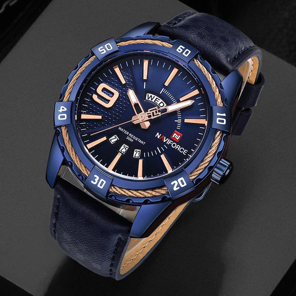 Men's Waterproof Leaghter Watch With Day, Date and Fluorescent Hands Perfect Gift For Your Man