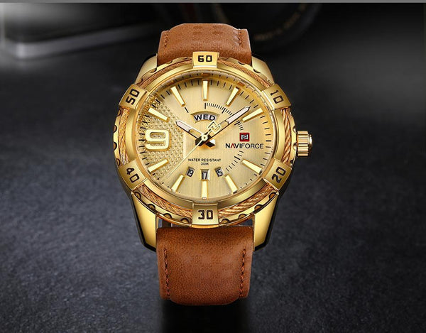 Men's Waterproof Leaghter Watch With Day, Date and Fluorescent Hands Perfect Gift For Your Man