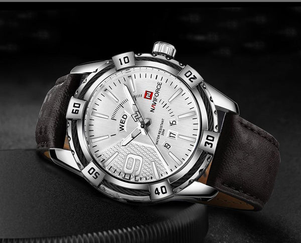 Men's Waterproof Leaghter Watch With Day, Date and Fluorescent Hands Perfect Gift For Your Man