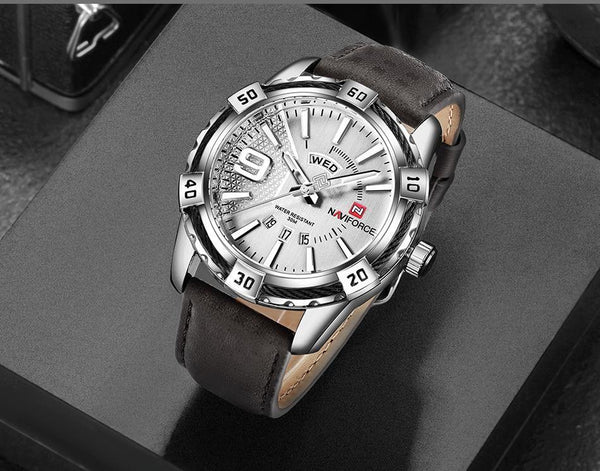 Men's Waterproof Leaghter Watch With Day, Date and Fluorescent Hands Perfect Gift For Your Man