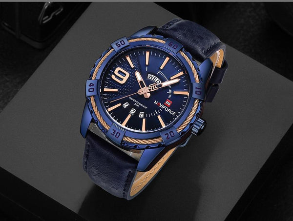 Men's Waterproof Leaghter Watch With Day, Date and Fluorescent Hands Perfect Gift For Your Man