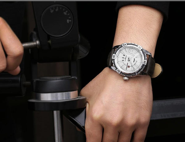 Men's Waterproof Leaghter Watch With Day, Date and Fluorescent Hands Perfect Gift For Your Man