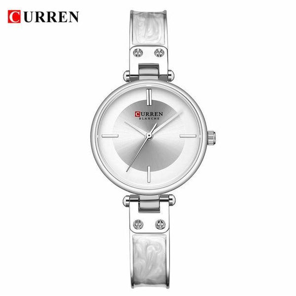 Womens Elegant Stainless Steel Watch With Ceramic Bracelet In Shimmering Marble Colors
