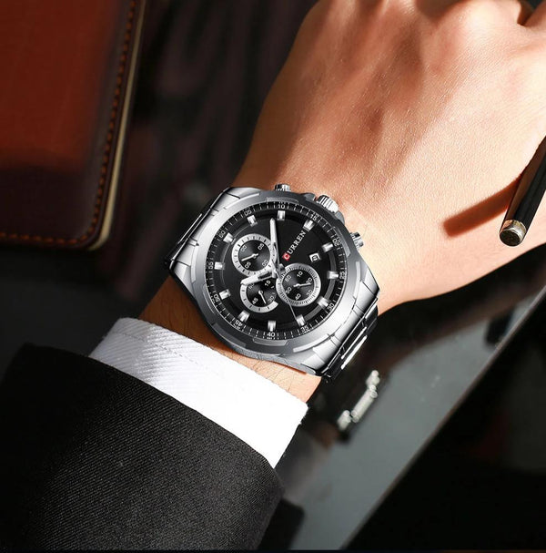 Men's  Water Resistant Watch With Chronometers Day View Unique Design Perfect Gift