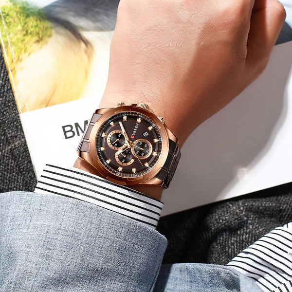 Men's  Water Resistant Watch With Chronometers Day View Unique Design Perfect Gift