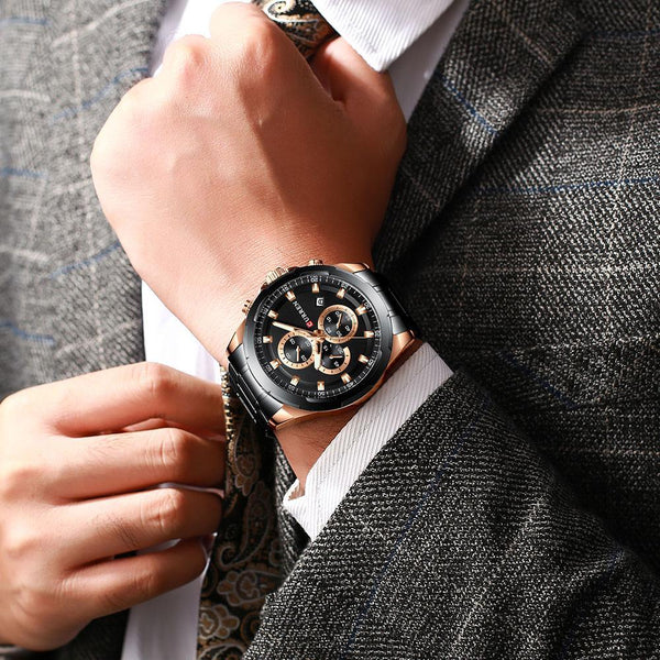 Men's  Water Resistant Watch With Chronometers Day View Unique Design Perfect Gift