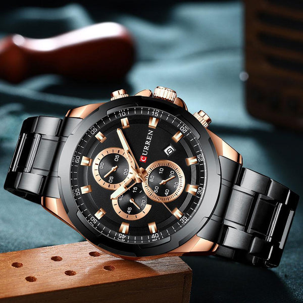 Men's  Water Resistant Watch With Chronometers Day View Unique Design Perfect Gift