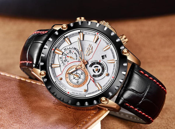 Business Elegant Men's  Watch With Chronometers Day View  Fluorescent Hands Excellent Look Unique Design Perfect Gift For Your Man