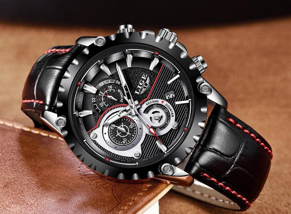 Business Elegant Men's  Watch With Chronometers Day View  Fluorescent Hands Excellent Look Unique Design Perfect Gift For Your Man