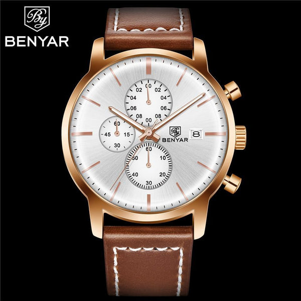 Business Watch Men Fashion Waterproof Military Chronograph Sport Quartz Wristwatch Leather Bracelet