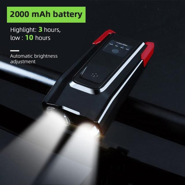 4000mAh Bicycle Front Light Set USB Rechargeable Smart Headlight With Horn 800 Lumen LED Bicycle Light Set USB Rechargeable Super Bright  Bike Headlight