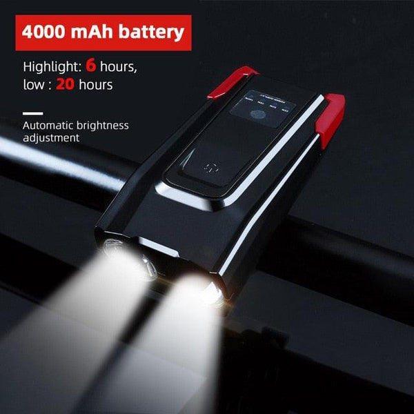 4000mAh Bicycle Front Light Set USB Rechargeable Smart Headlight With Horn 800 Lumen LED Bicycle Light Set USB Rechargeable Super Bright  Bike Headlight