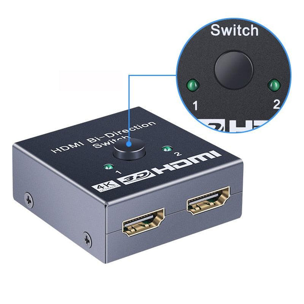 4K HDMI Switch Splitter 2 Ports Bi-Directional HDMI Switch 2 Port Display Selector Switcher Splitter Supports Ultra HD 4K 1080P 3D HDR For HDTV Gaming