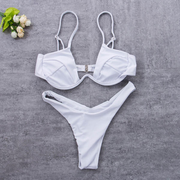Push Up Unpadded Bikini Set Women 4 Colors Bandage Bikini Set Swimsuit Thong Bottom Swimwear Two Pieces Plain Bikini Bathing Suit Swimwear Bathing
