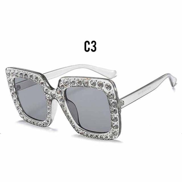 Oversized Sunglasses Square Diamond Sunglasses Women Retro Sunglasses Luxury & Diamond Square Shape Sunglasses For Women Branded Attractive Any Size Crystal Sun Glasses For Ladies Gradient Classic Mirror & Decent Shades