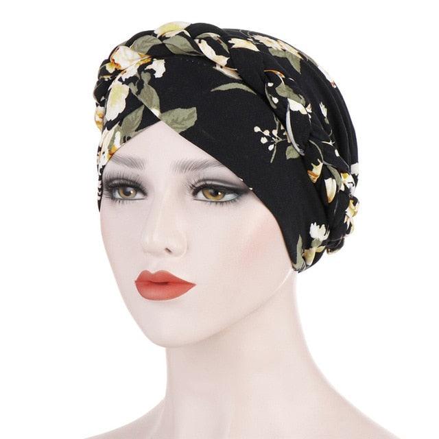 Fashion Soft Cotton Print Braid Turban Lightweight Muslim Turbans Head For Women Women's Hijabs Caps Hat Lightweight Inner Hijab Caps Elegant Arab Wrap Head Scarves Turban Scarf For Women