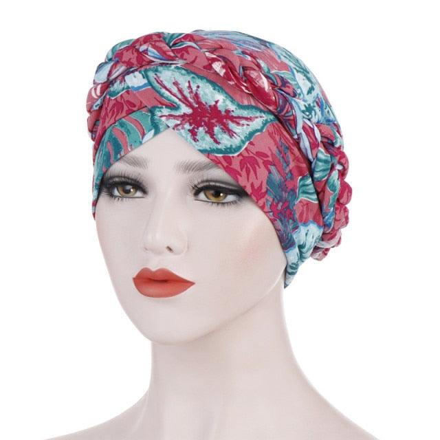 Fashion Soft Cotton Print Braid Turban Lightweight Muslim Turbans Head For Women Women's Hijabs Caps Hat Lightweight Inner Hijab Caps Elegant Arab Wrap Head Scarves Turban Scarf For Women