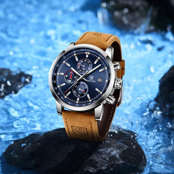 Stylish Wrist Watch For Men Genuine Leather Strap Watch Perfect Quartz Movement And Scratch Resistant Analog Chronograph Business Watches