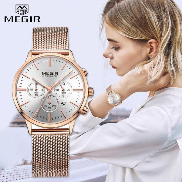New Fashion Gold Women Watches Luxury Quartz Sport Waterproof Wrist Watch Round Style